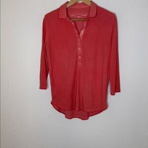 Ploumanac'h made in Italy dark salmon long sleeve Polo Shirt size Medium